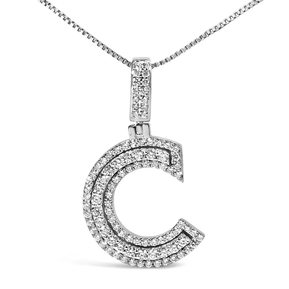 .925 sterling silver 4/5 cttw round lab grown diamond ’c’ pendant necklace 18’’ (f g color vs2 si1 clarity)