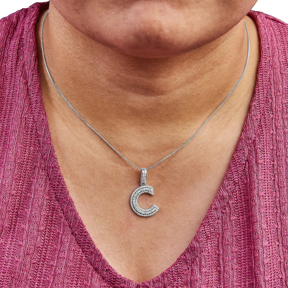 .925 sterling silver 4/5 cttw round lab grown diamond ’c’ pendant necklace 18’’ (f g color vs2 si1 clarity)