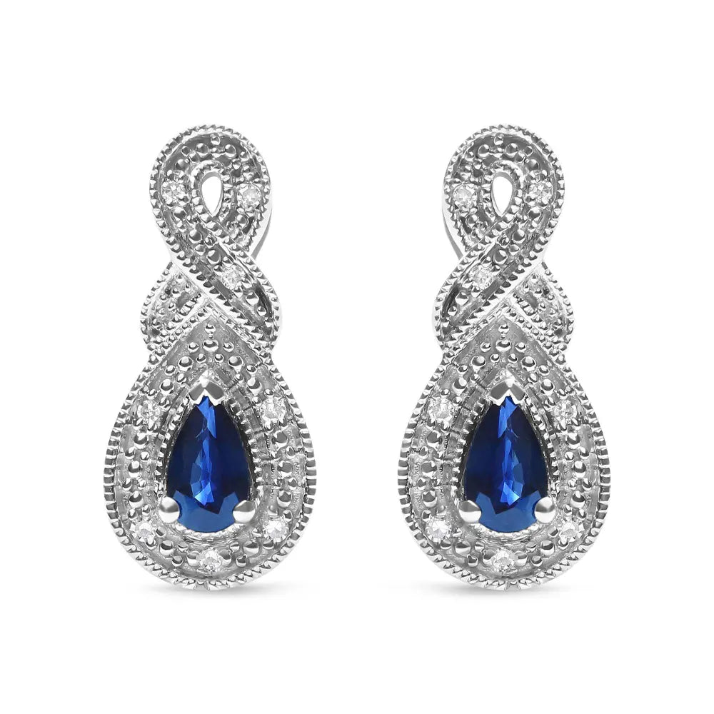 .925 Sterling Silver 4.5 x 3mm Pear Sapphire Gemstone and Diamond Accent Infinity Drop Stud Earrings (H-I Color, SI1-SI2 Clarity) - Bijoux-NYC Direct