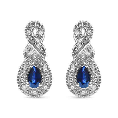 .925 Sterling Silver 4.5 x 3mm Pear Sapphire Gemstone and Diamond Accent Infinity Drop Stud Earrings (H-I Color, SI1-SI2 Clarity) - Bijoux-NYC Direct