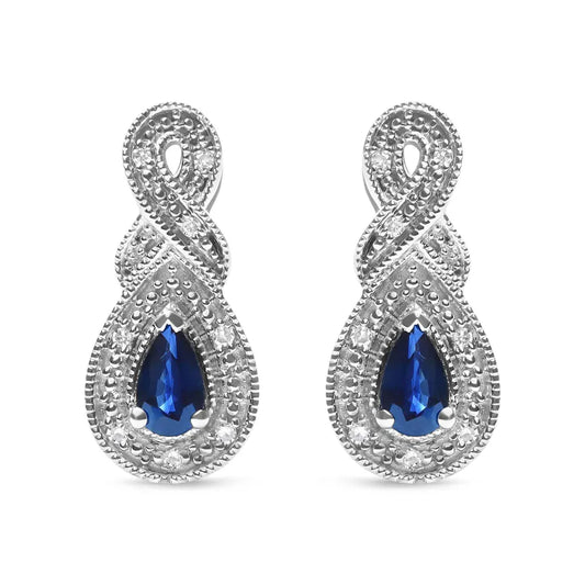 .925 Sterling Silver 4.5 x 3mm Pear Sapphire Gemstone and Diamond Accent Infinity Drop Stud Earrings (H-I Color, SI1-SI2 Clarity) - Bijoux-NYC Direct