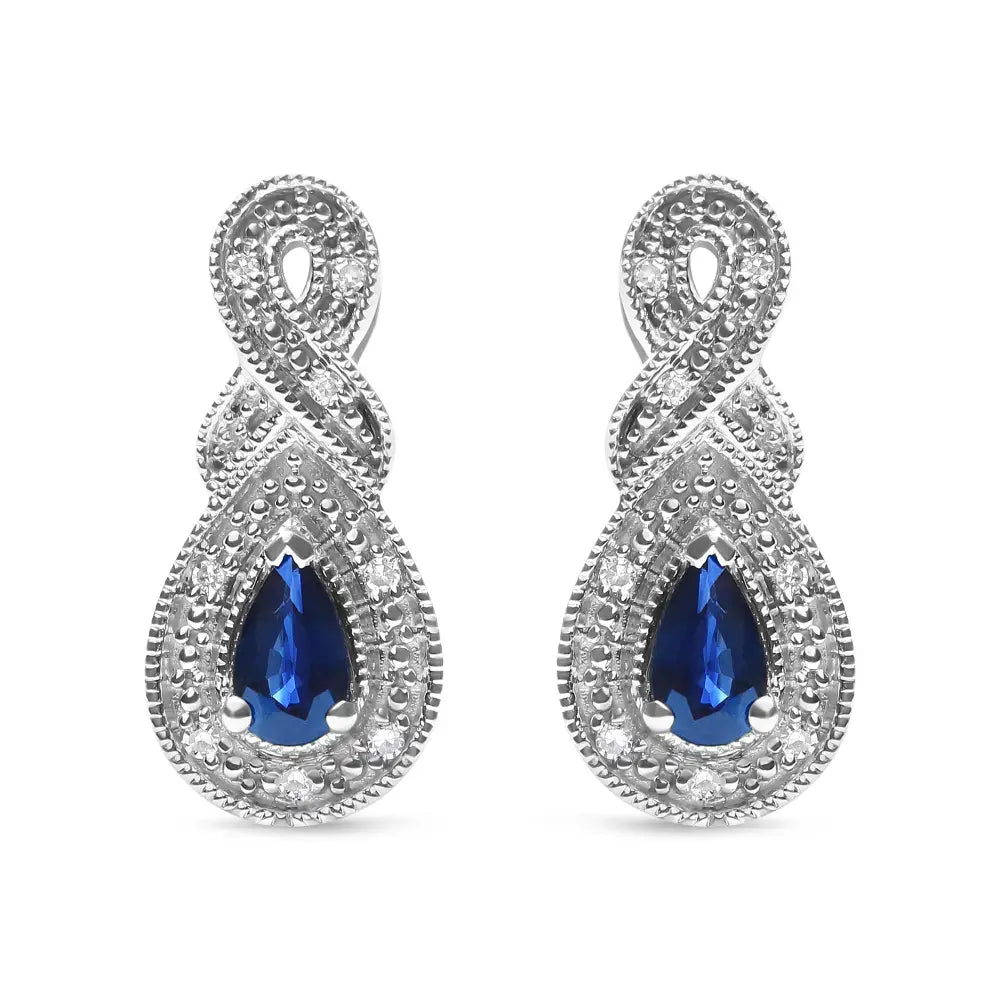 Sterling silver pear sapphire and diamond infinity drop stud earrings bijoux-nyc direct