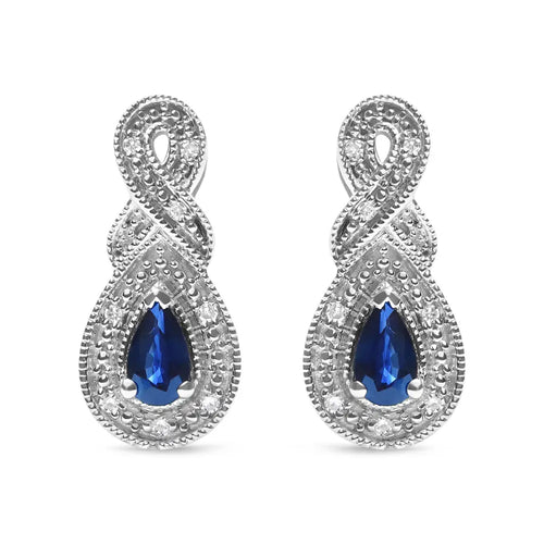 .925 sterling silver 4.5 x 3mm pear sapphire gemstone and diamond accent infinity drop stud earrings (h-i color si1-si2