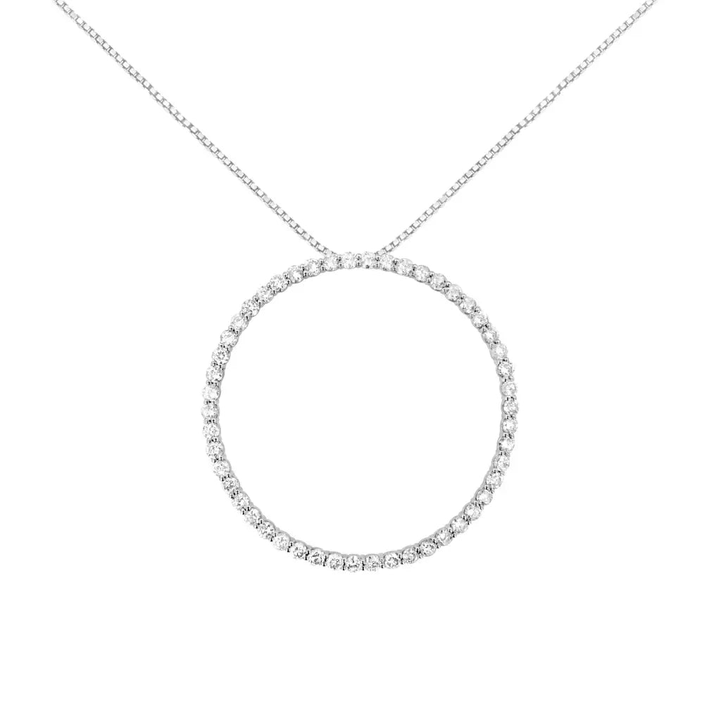 .925 Sterling Silver 4 cttw Prong Set, Round-Cut Diamond Open Circle Hoop 18" Pendant Necklace (J-K Color, I1-I2 Clarity) - Bijoux-NYC Direct
