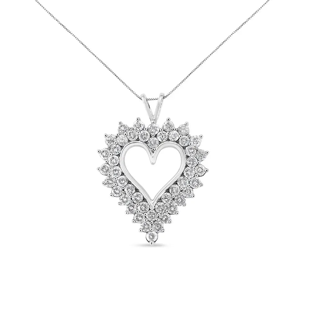 4 cttw diamond double row heart pendant in.925 sterling silver 18 inch bijoux-nyc direct