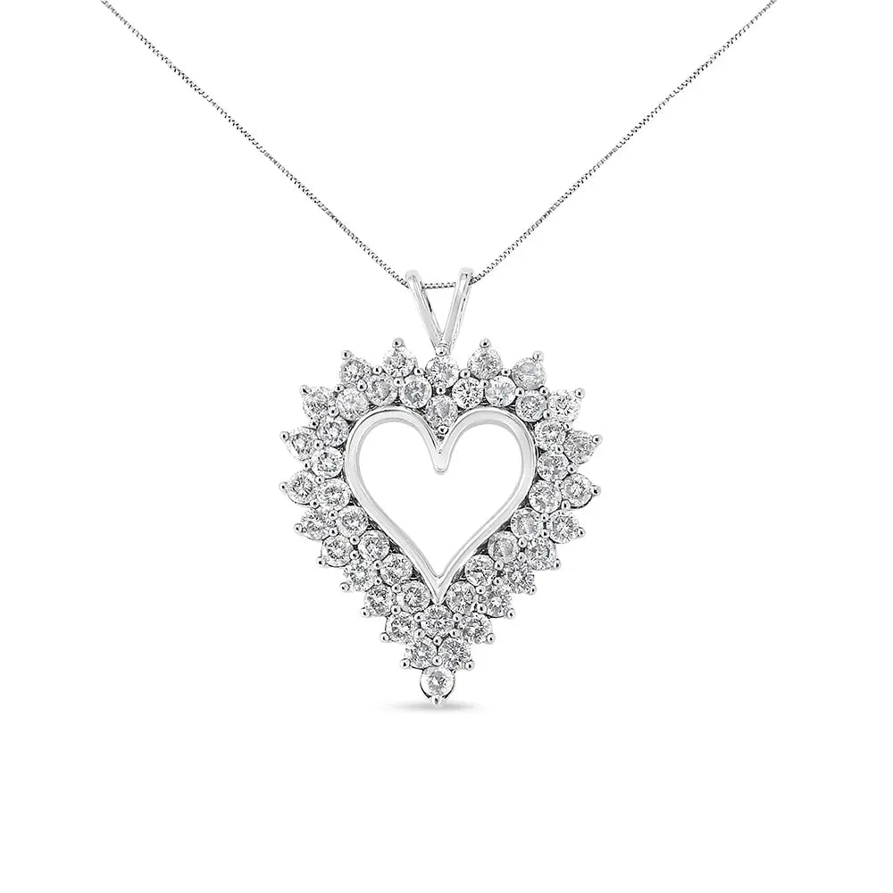 .925 Sterling Silver 4 Cttw Round-Cut Double Row Composite Diamond Heart 18" Pendant Necklace (K-L Color, I1-I2 Clarity) - Bijoux-NYC Direct
