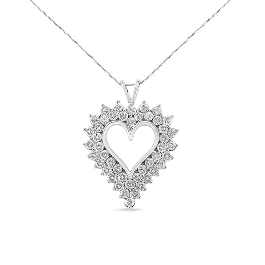 .925 Sterling Silver 4 Cttw Round-Cut Double Row Composite Diamond Heart 18" Pendant Necklace (K-L Color, I1-I2 Clarity) - Bijoux-NYC Direct