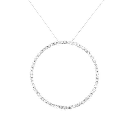 .925 Sterling Silver 5.0 Cttw Prong Set Round-cut Diamond Open Circle Hoop 18" Pendant Necklace (I-J Color, I2-I3 Clarity) - Bijoux-NYC Direct