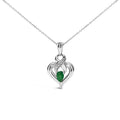 Pear emerald and diamond heart pendant necklace in.925 sterling silver bijoux-nyc direct