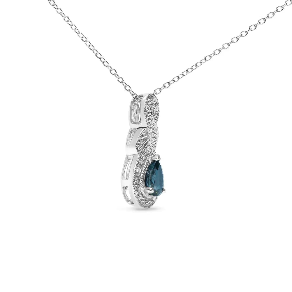 .925 Sterling Silver 6x4mm Pear Sapphire and Diamond Accent Infinity Drop 18" Pendant Necklace (H-I Color, SI1-SI2 Clarity) - Bijoux-NYC Direct