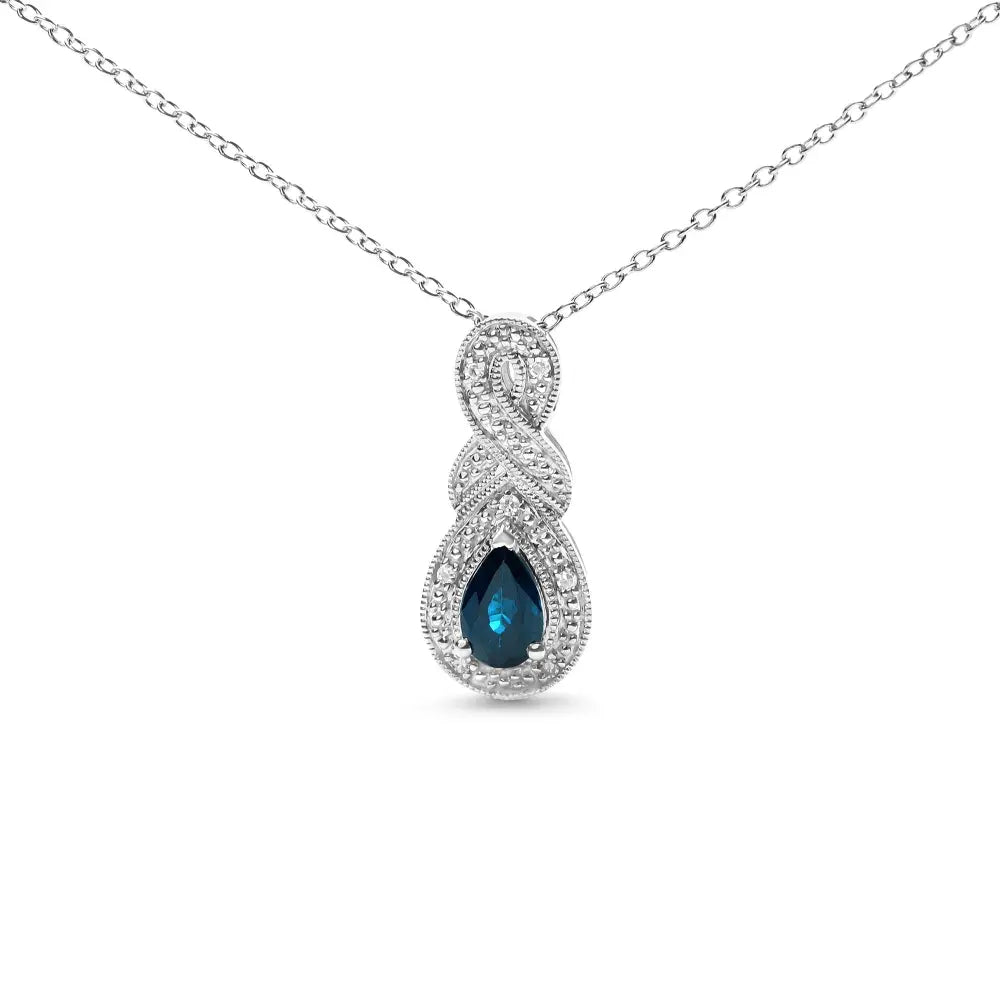.925 Sterling Silver 6x4mm Pear Sapphire and Diamond Accent Infinity Drop 18" Pendant Necklace (H-I Color, SI1-SI2 Clarity) - Bijoux-NYC Direct