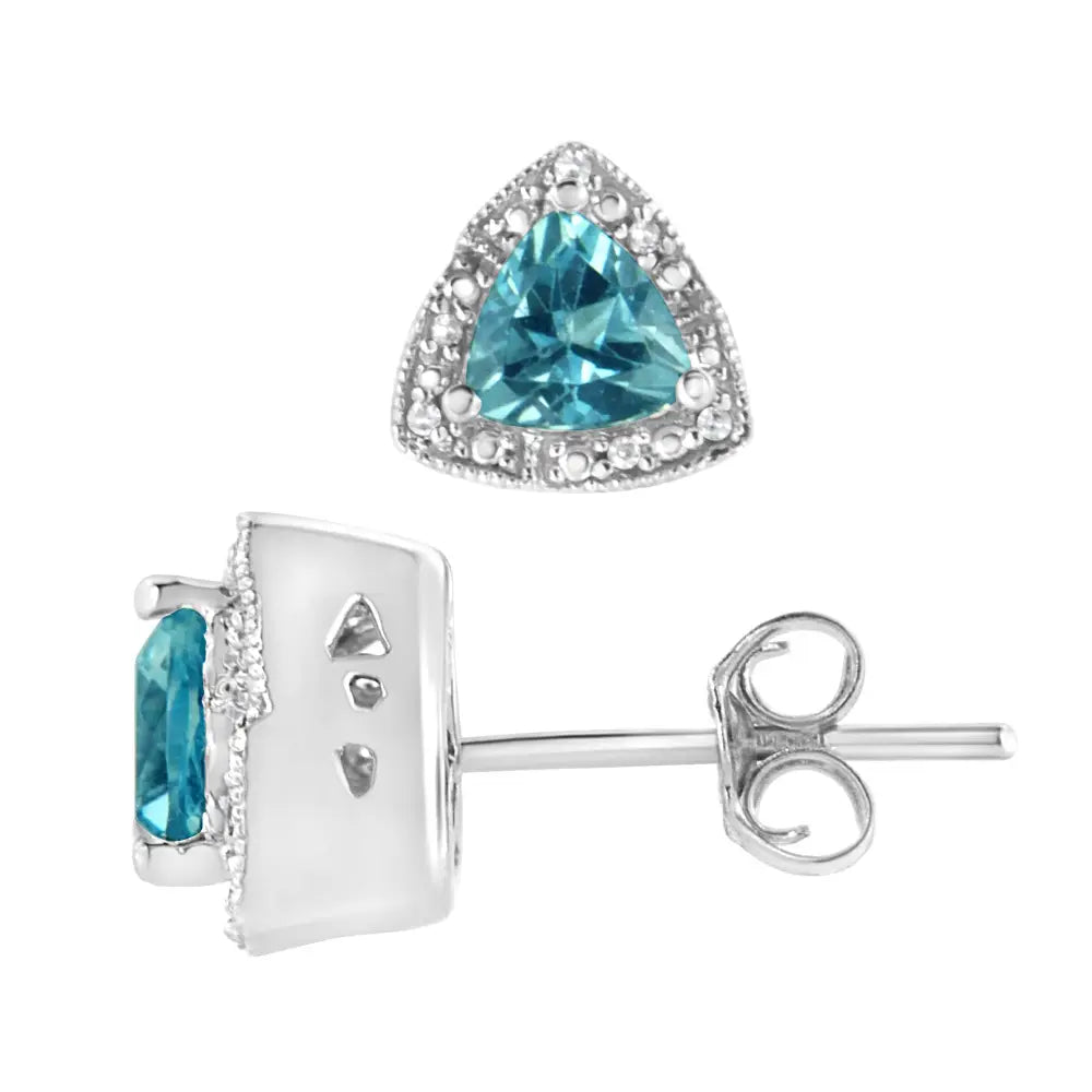 Trillion blue topaz and diamond halo stud earrings in sterling silver 6mm bijoux-nyc direct