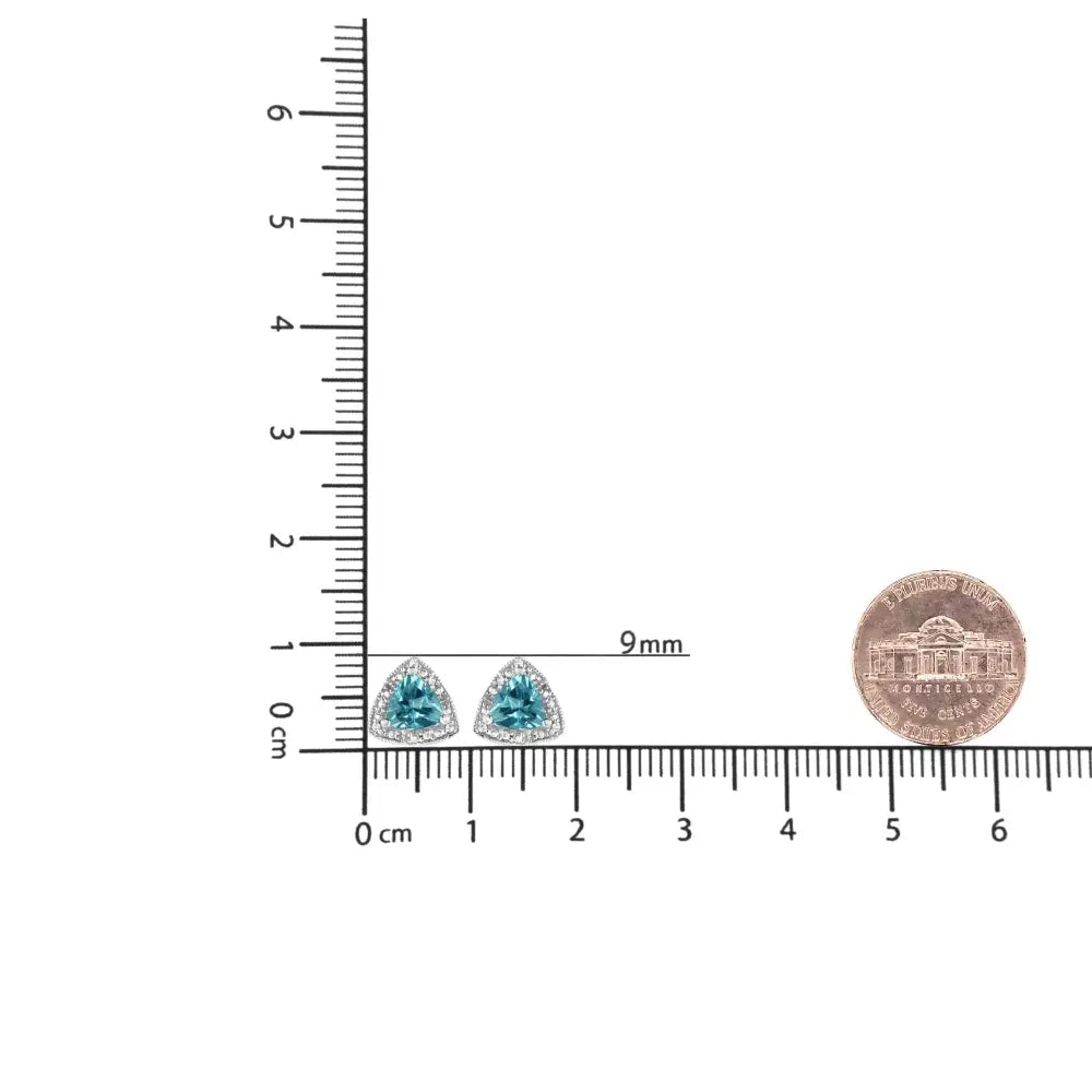 Trillion blue topaz and diamond halo stud earrings in sterling silver 6mm bijoux-nyc direct
