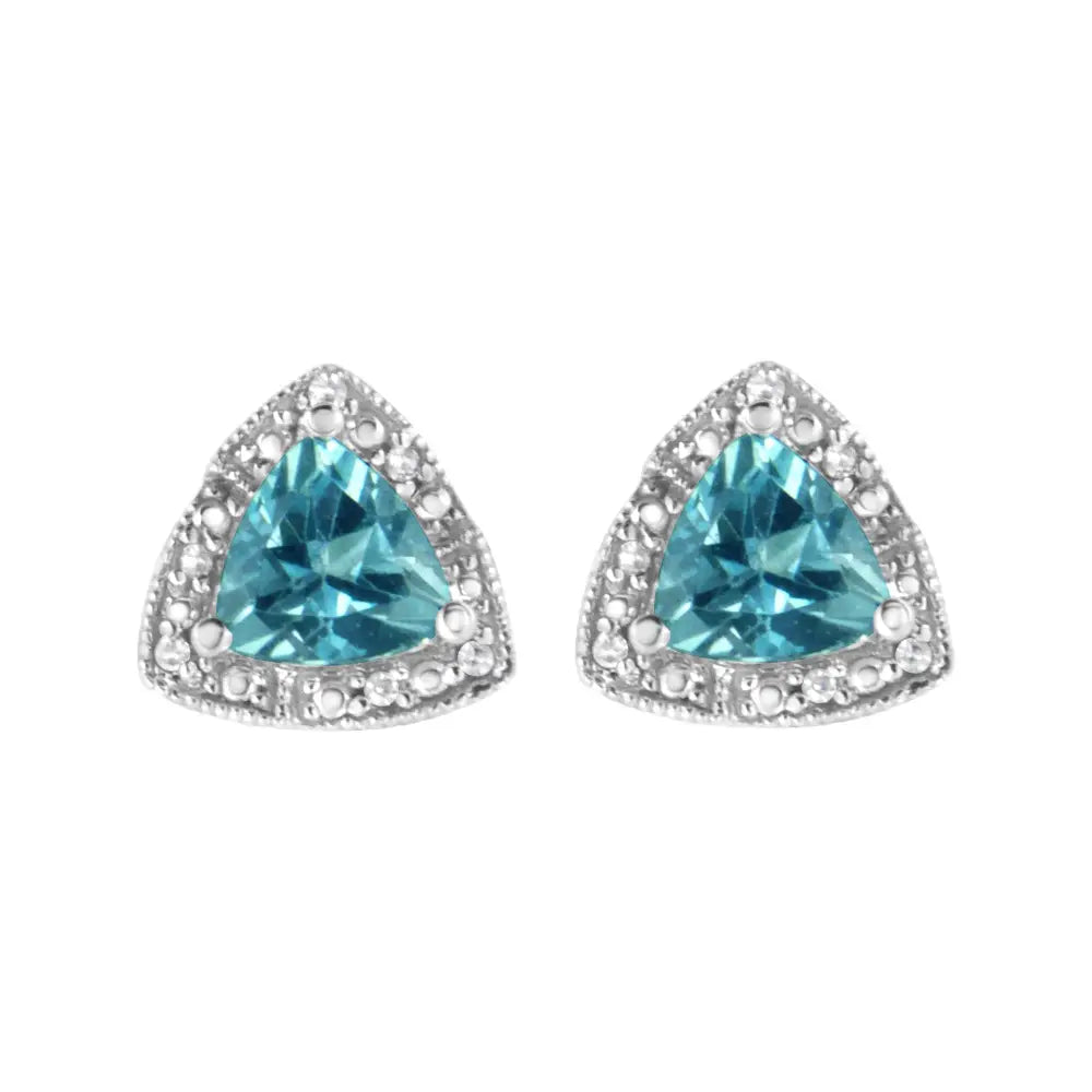 Trillion blue topaz and diamond halo stud earrings in sterling silver 6mm bijoux-nyc direct