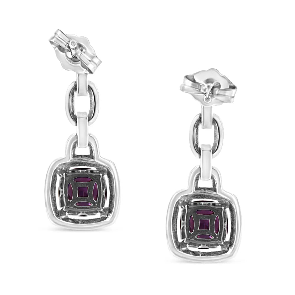 .925 Sterling Silver 6x6MM Cushion Shaped Natural Purple Amethyst and Diamond Accent Drop and Dangle Earrings (I-J Color, I1-I2 Clarity) - Bijoux-NYC Direct