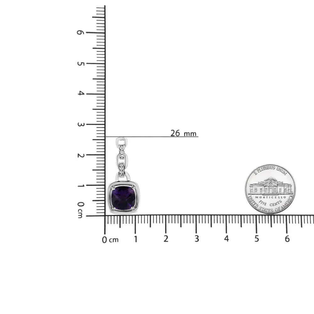 .925 Sterling Silver 6x6MM Cushion Shaped Natural Purple Amethyst and Diamond Accented Bale 18" Inch Pendant Necklace (I-J Color, I1-I2 Clarity) - Bijoux-NYC Direct
