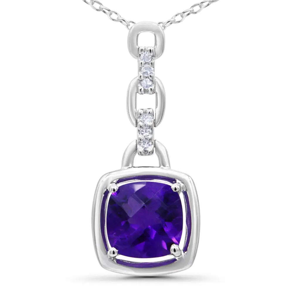 Cushion cut purple amethyst and diamond pendant in.925 sterling silver bijoux-nyc direct