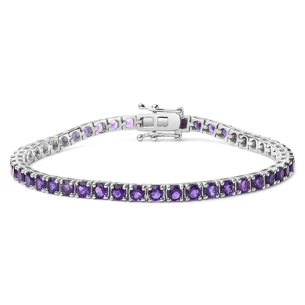 .925 sterling silver 7 3/8 ctw created purple amethyst tennis bracelet 7.25’’ inches bracelets/bracelets/tennis handcrafted