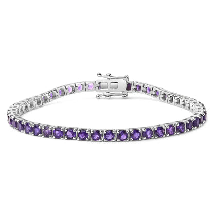 .925 sterling silver 7 3/8 ctw created purple amethyst tennis bracelet 7.25’’ inches bracelets/bracelets/tennis handcrafted