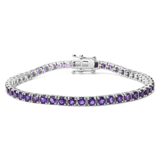 .925 sterling silver 7 3/8 ctw created purple amethyst tennis bracelet 7.25’’ inches bracelets/bracelets/tennis handcrafted