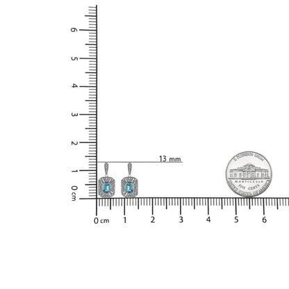 .925 Sterling Silver 7x5MM Emerald Shape Blue Topaz and Diamond Accent Art Deco Halo Style Drop and Dangle Earrings (I-J Color, I1-I2 Clarity) - Bijoux-NYC Direct
