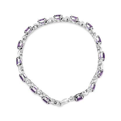 .925 Sterling Silver 7x5mm Oval Amethyst and Diamond Accent X-Link Bracelet (H-I Color, SI1-SI2 Clarity)  - Size 7" - Bijoux-NYC Direct