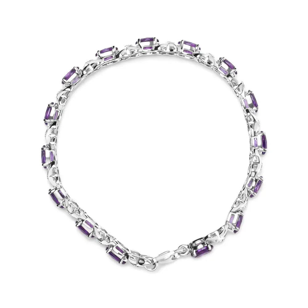 Sterling silver oval amethyst and diamond x-link bracelet 7 inch bijoux-nyc direct