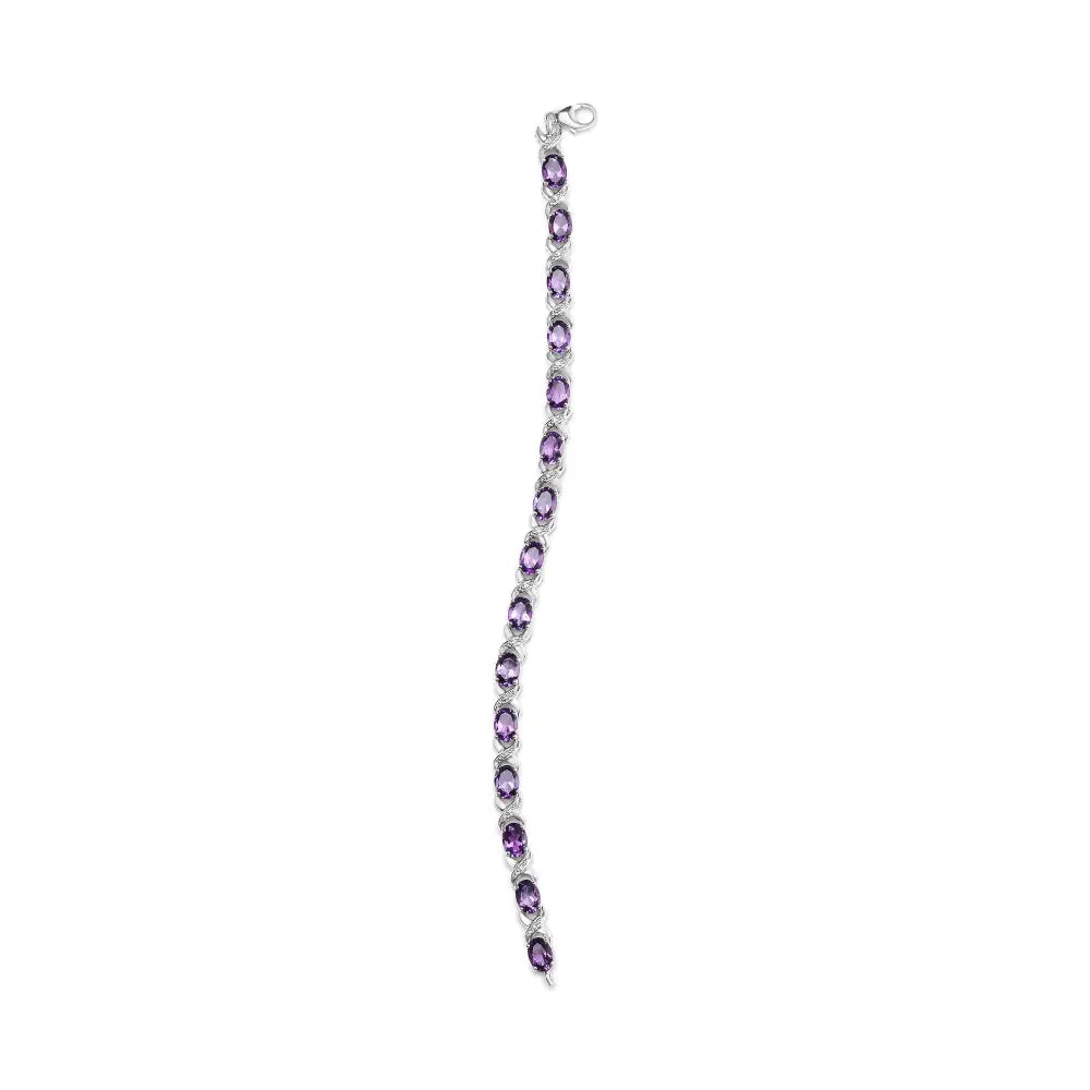 Sterling silver oval amethyst and diamond x-link bracelet 7 inch bijoux-nyc direct