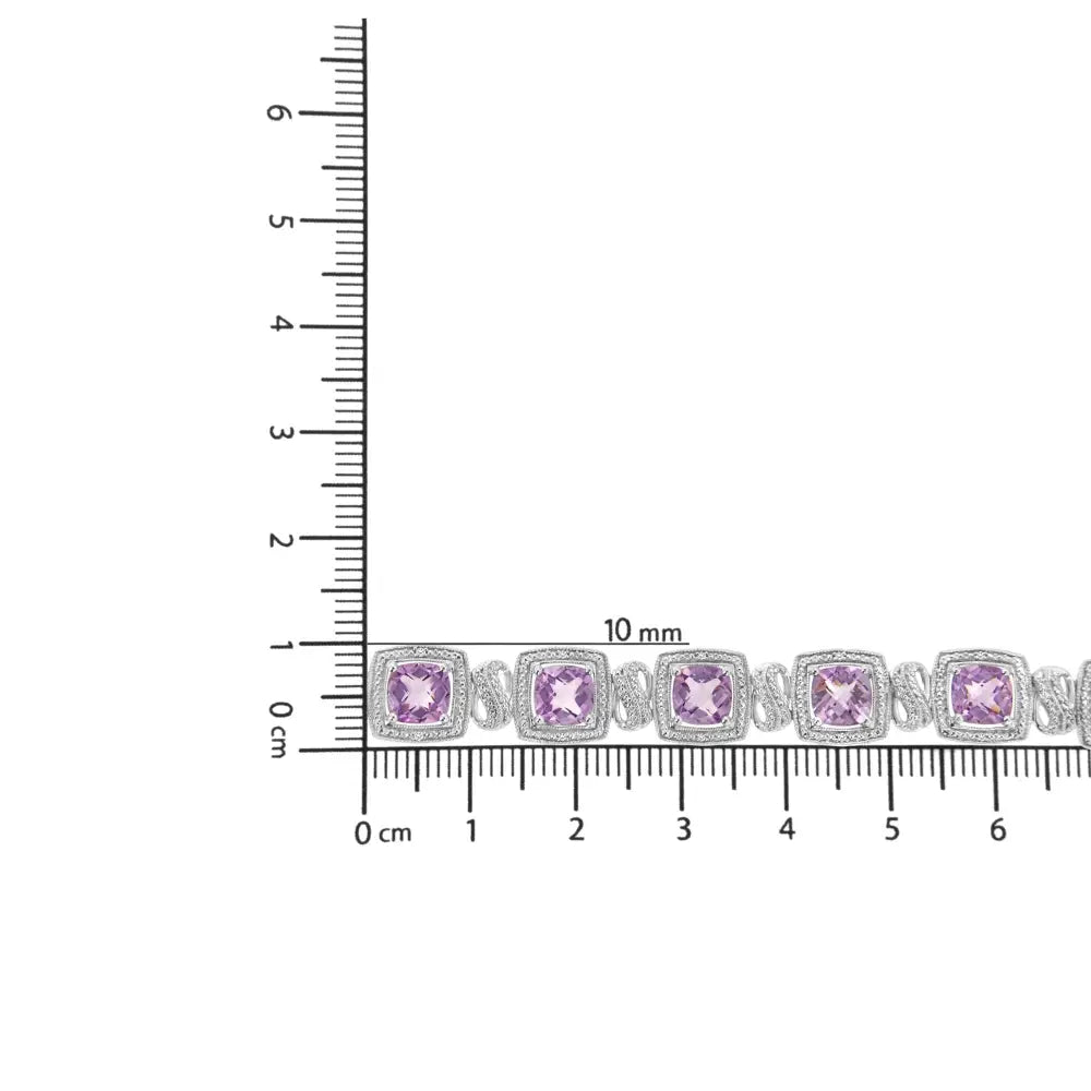 Cushion amethyst and 1/10 cttw diamond tennis bracelet in sterling silver bijoux-nyc direct