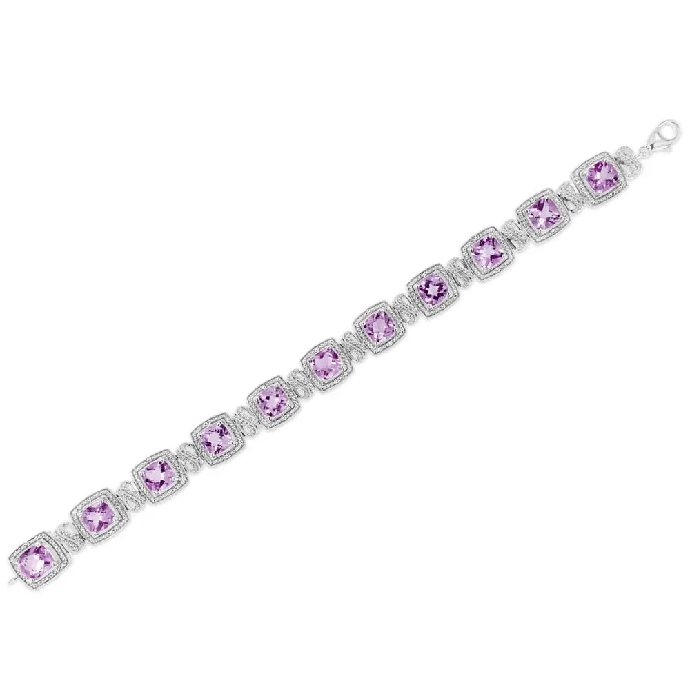 Cushion amethyst and 1/10 cttw diamond tennis bracelet in sterling silver bijoux-nyc direct