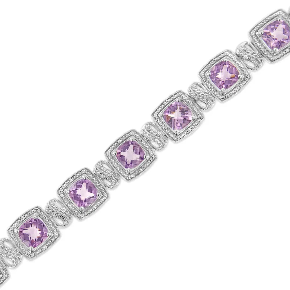 Cushion amethyst and 1/10 cttw diamond tennis bracelet in sterling silver bijoux-nyc direct