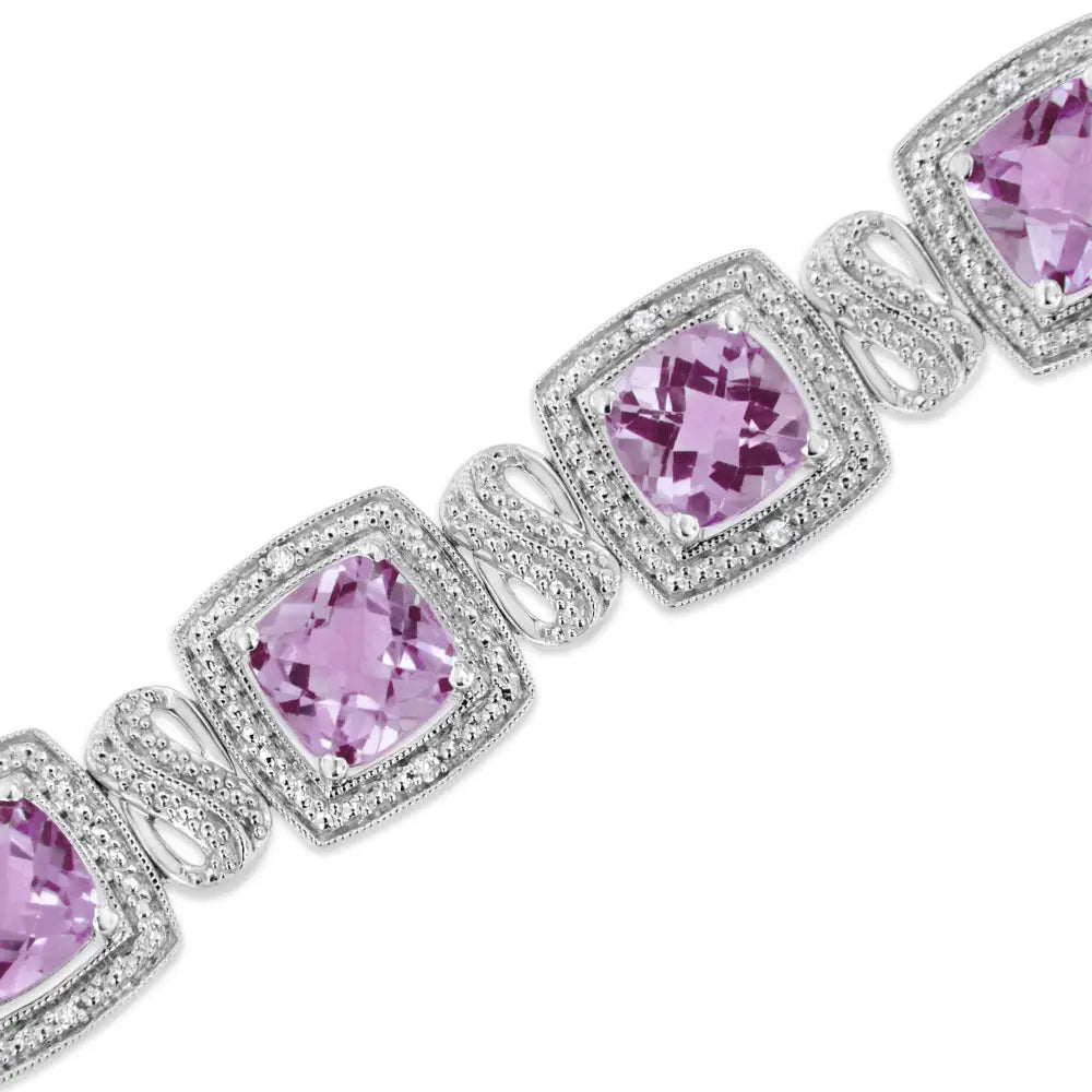 Cushion amethyst and 1/10 cttw diamond tennis bracelet in sterling silver bijoux-nyc direct