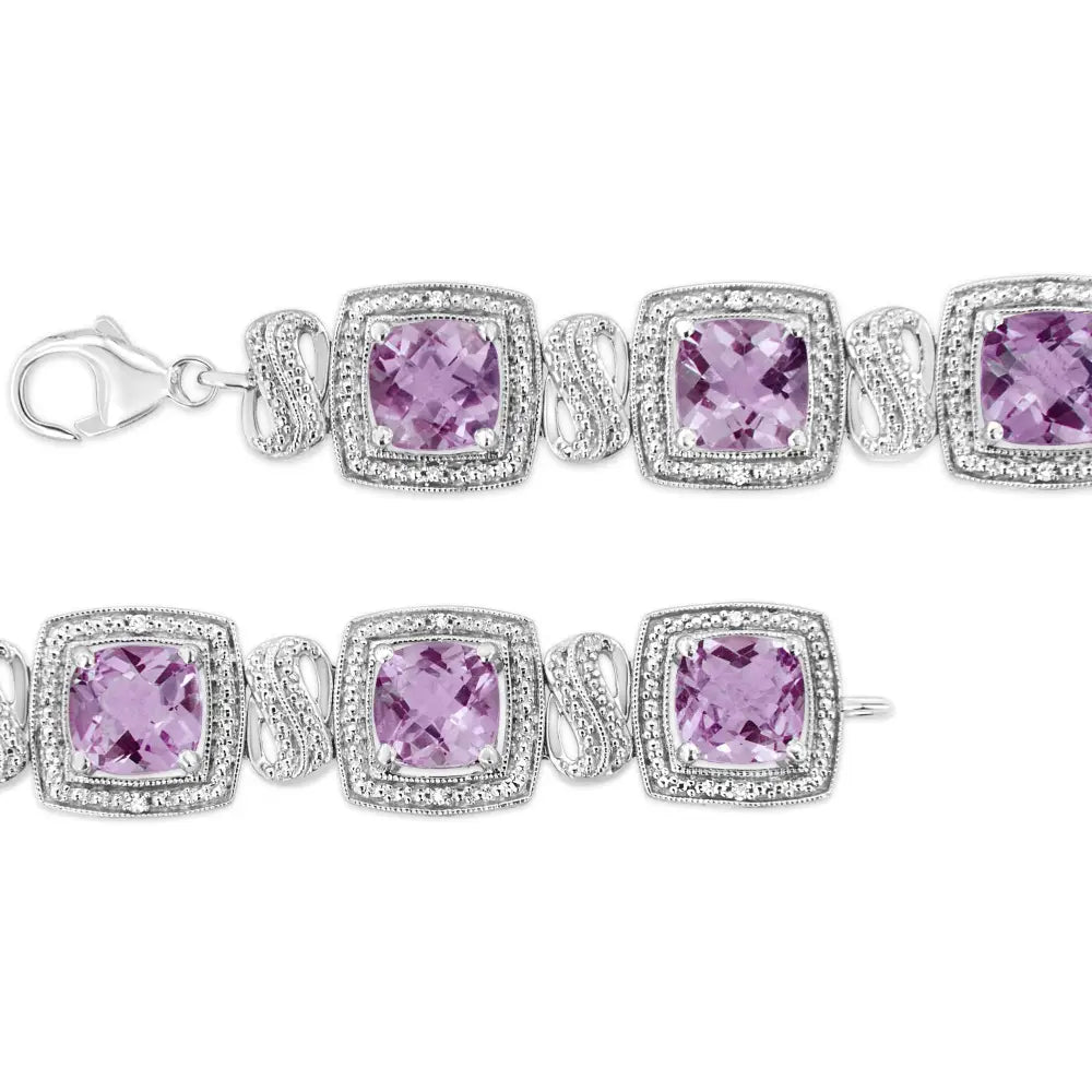 Cushion amethyst and 1/10 cttw diamond tennis bracelet in sterling silver bijoux-nyc direct