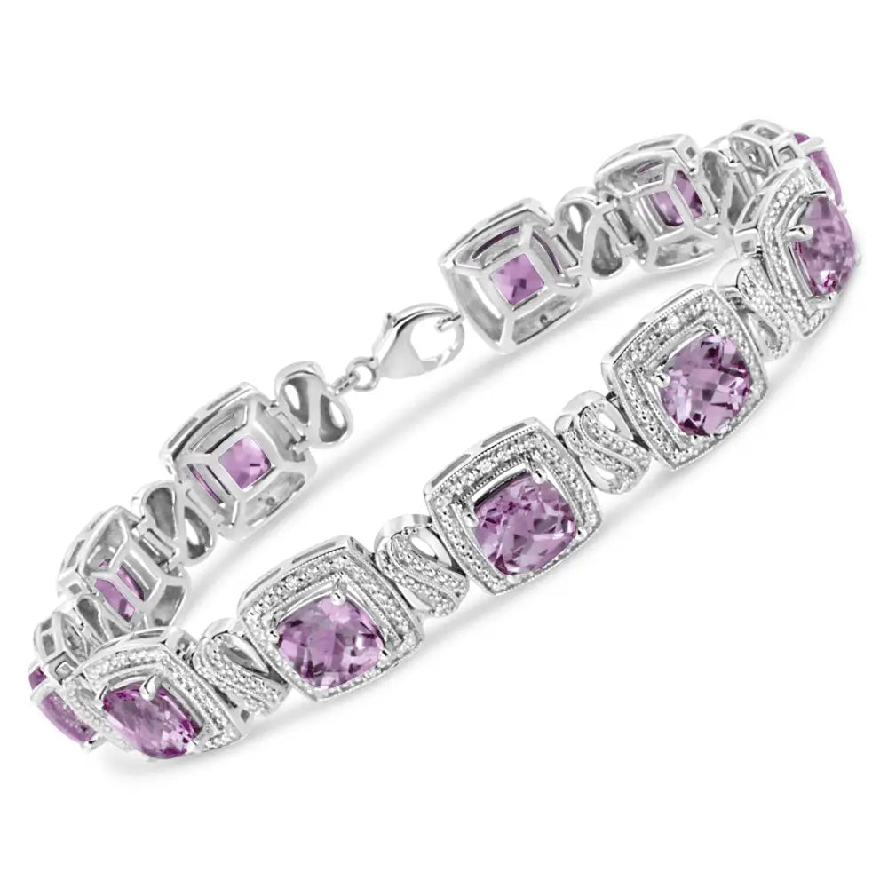 Cushion amethyst and 1/10 cttw diamond tennis bracelet in sterling silver bijoux-nyc direct