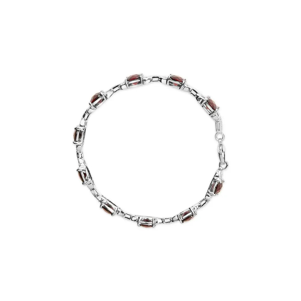 .925 sterling silver 7x7mm checkered cushion red garnet and diamond accent fashion tennis link bracelet (i j color i1 i2 clarity)