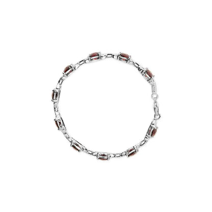 .925 sterling silver 7x7mm checkered cushion red garnet and diamond accent fashion tennis link bracelet (i j color i1 i2 clarity)