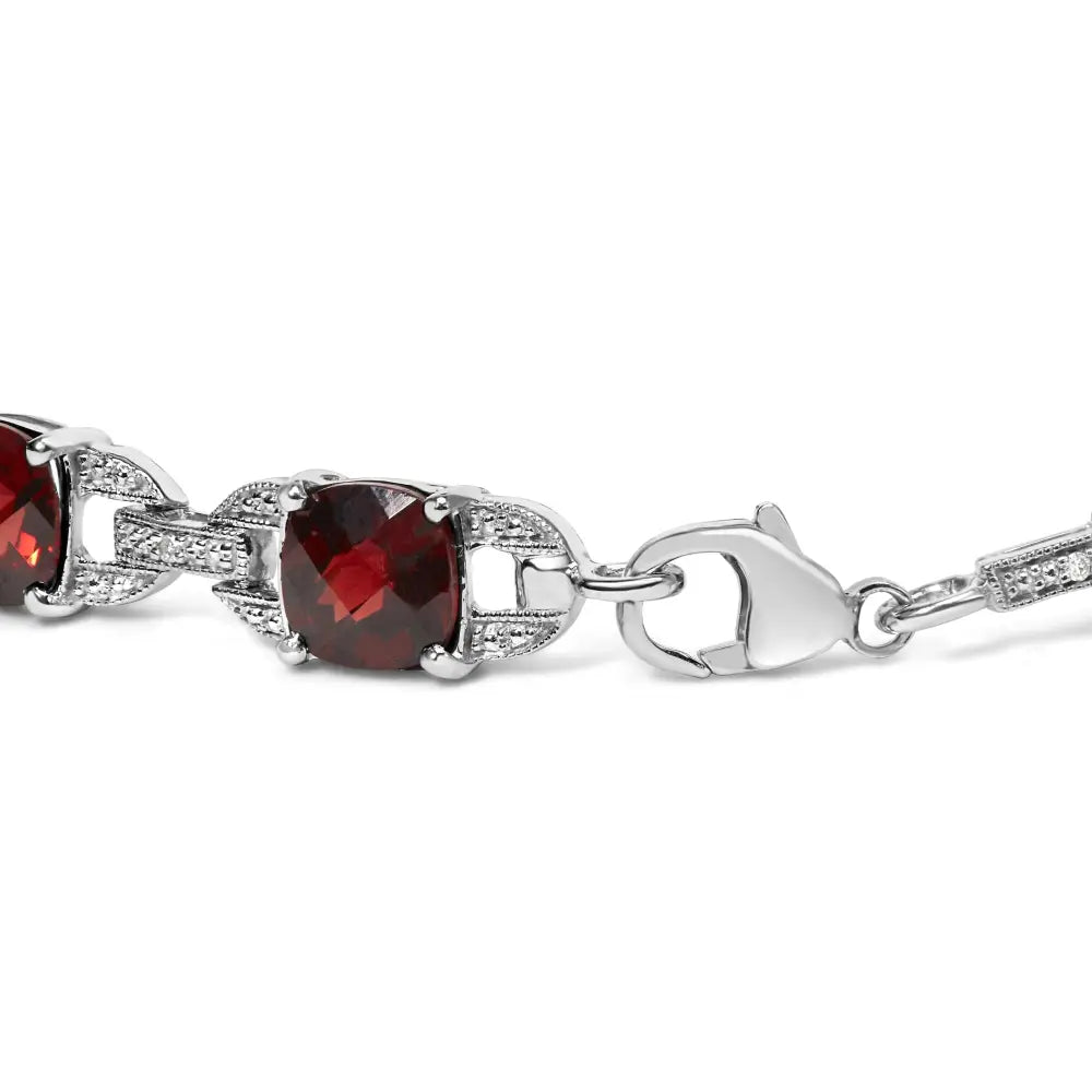 Sterling silver cushion cut garnet and diamond tennis bracelet 7 inch bijoux-nyc direct
