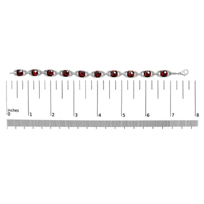.925 sterling silver 7x7mm checkered cushion red garnet and diamond accent fashion tennis link bracelet (i j color i1 i2 clarity)