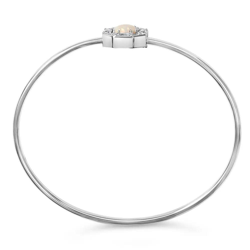 .925 Sterling Silver 7X7MM Created Opal and White Sapphire Halo Bangle Bracelet - 7 Inches - Bijoux-NYC Direct
