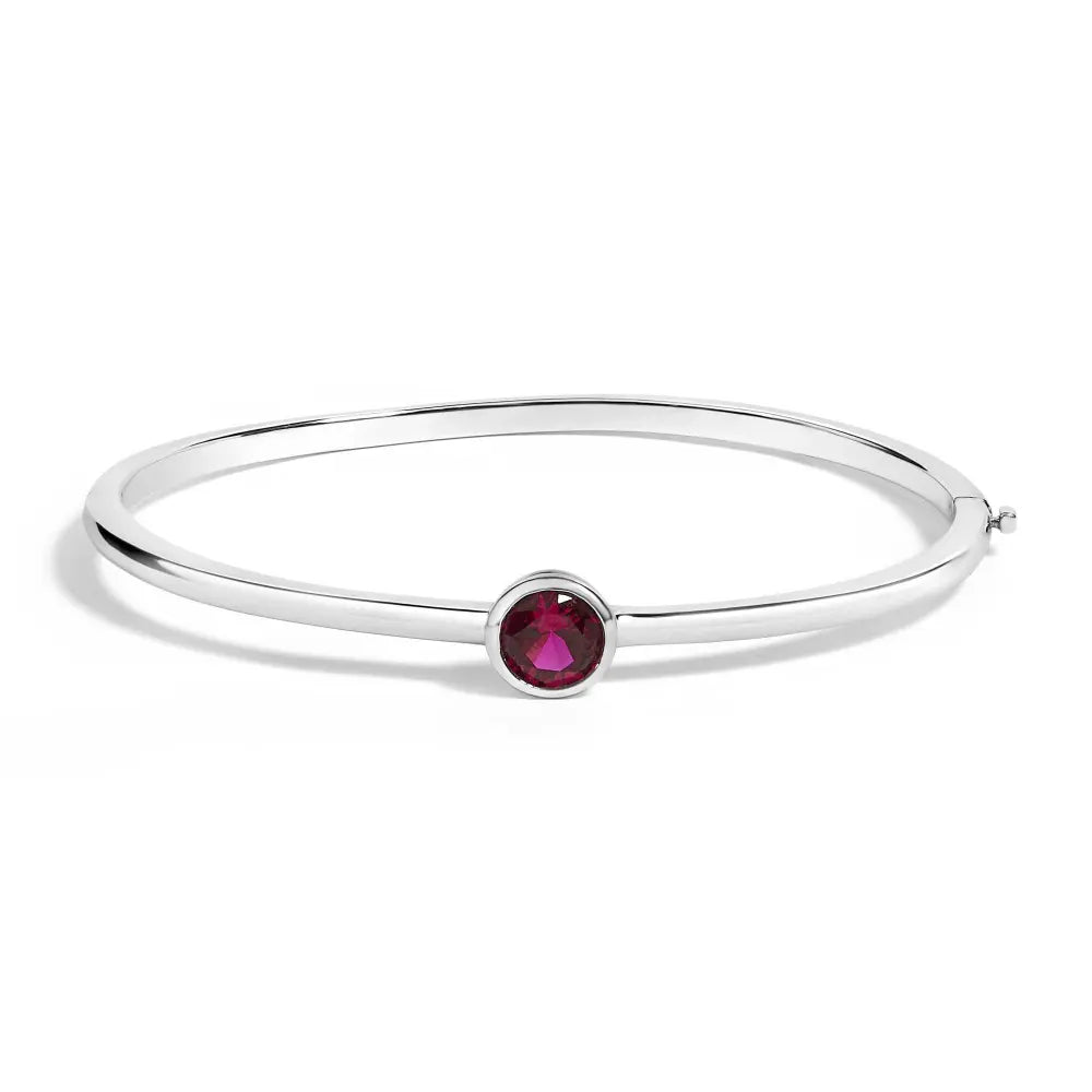 .925 Sterling Silver 7X7MM Created Red Ruby Solitaire Bangle Bracelet - 7 Inches - Bijoux-NYC Direct