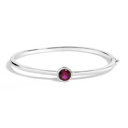 .925 Sterling Silver 7X7MM Created Red Ruby Solitaire Bangle Bracelet - 7 Inches - Bijoux-NYC Direct