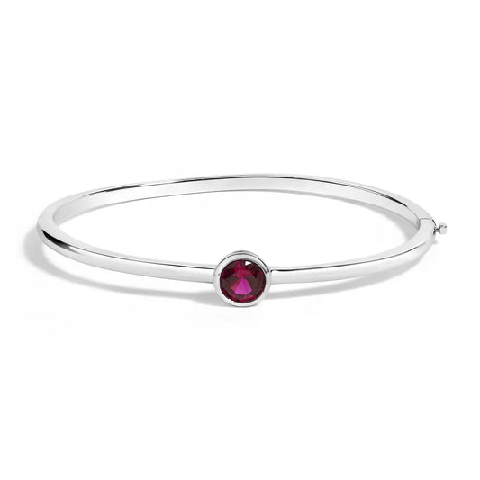 .925 Sterling Silver 7X7MM Created Red Ruby Solitaire Bangle Bracelet - 7 Inches - Bijoux-NYC Direct