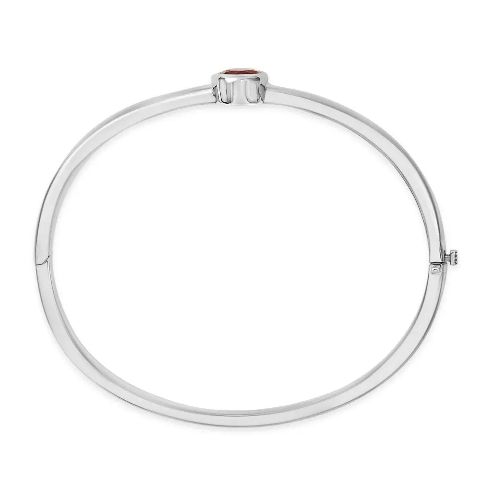 .925 Sterling Silver 7X7MM Created Red Ruby Solitaire Bangle Bracelet - 7 Inches - Bijoux-NYC Direct