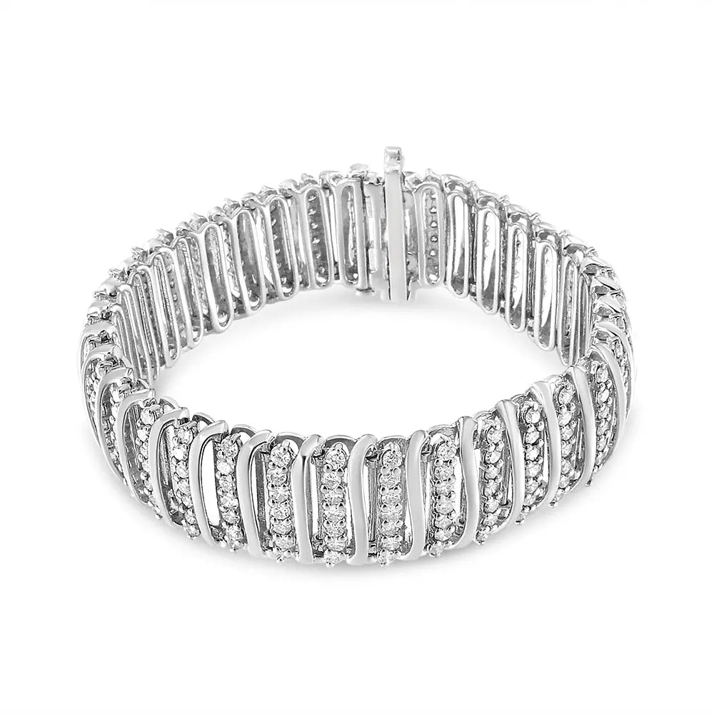 .925 Sterling Silver 8 1/2 Cttw Diamond 7 Row Chevron "S" Curved Link Tennis Bracelet (I-J color, I1-I2 clarity) - 7.25" - Bijoux-NYC Direct