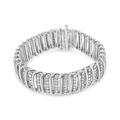.925 Sterling Silver 8 1/2 Cttw Diamond 7 Row Chevron "S" Curved Link Tennis Bracelet (I-J color, I1-I2 clarity) - 7.25" - Bijoux-NYC Direct