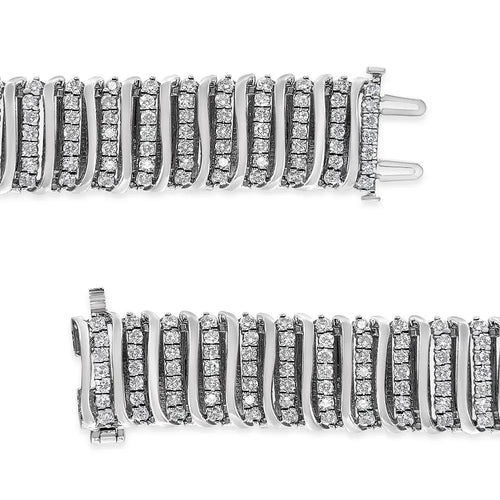 .925 sterling silver 8 1/2 cttw diamond 7 row chevron ’s’ curved link tennis bracelet (i-j color i1-i2 clarity)