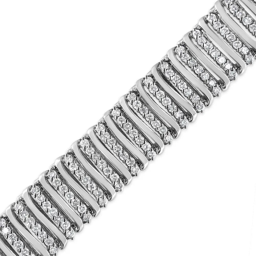 .925 Sterling Silver 8 1/2 Cttw Diamond 7 Row Chevron "S" Curved Link Tennis Bracelet (I-J color, I1-I2 clarity) - 7.25" - Bijoux-NYC Direct