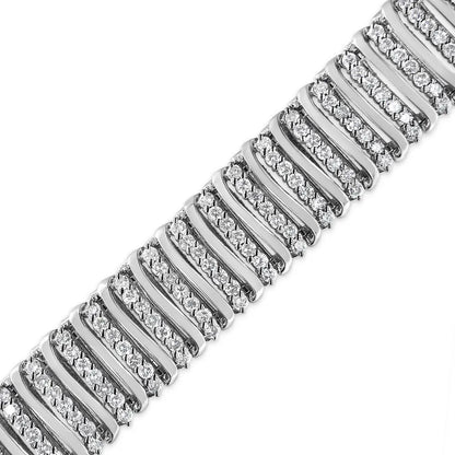 .925 Sterling Silver 8 1/2 Cttw Diamond 7 Row Chevron "S" Curved Link Tennis Bracelet (I-J color, I1-I2 clarity) - 7.25" - Bijoux-NYC Direct