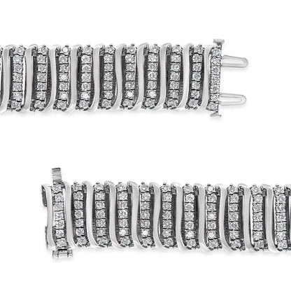 .925 Sterling Silver 8 1/2 Cttw Diamond 7 Row Chevron "S" Curved Link Tennis Bracelet (I-J color, I1-I2 clarity) - 7.25" - Bijoux-NYC Direct