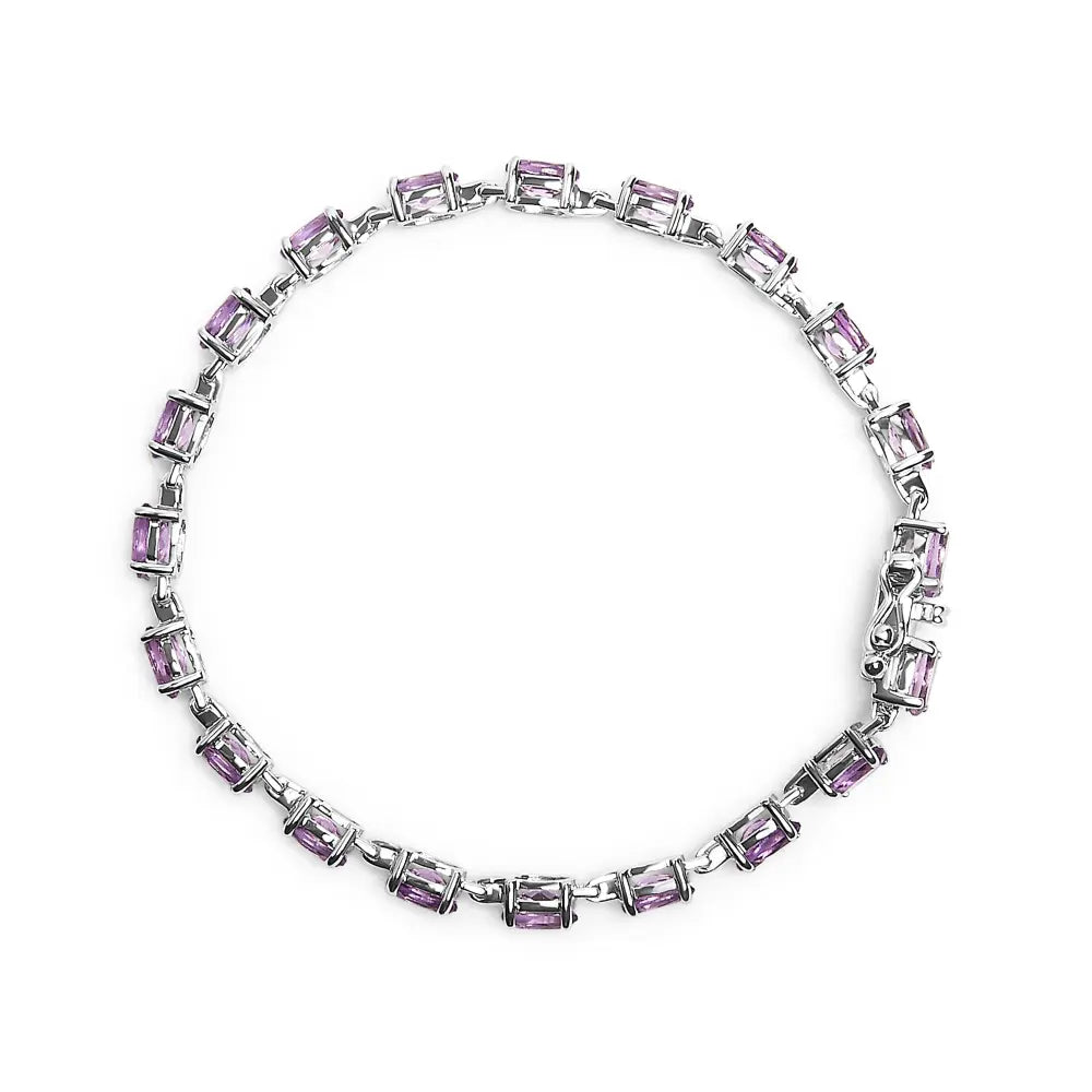 .925 sterling silver 8 1/2 cttw oval shaped purple amethyst link bracelet 7’’ inches bracelets/bracelet/tennis handcrafted